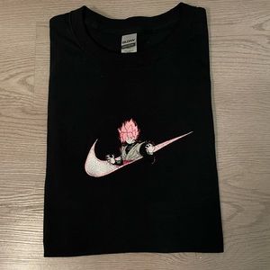 Nike Black Short Sleeve Tee with Pink and White Swoosh Graphic